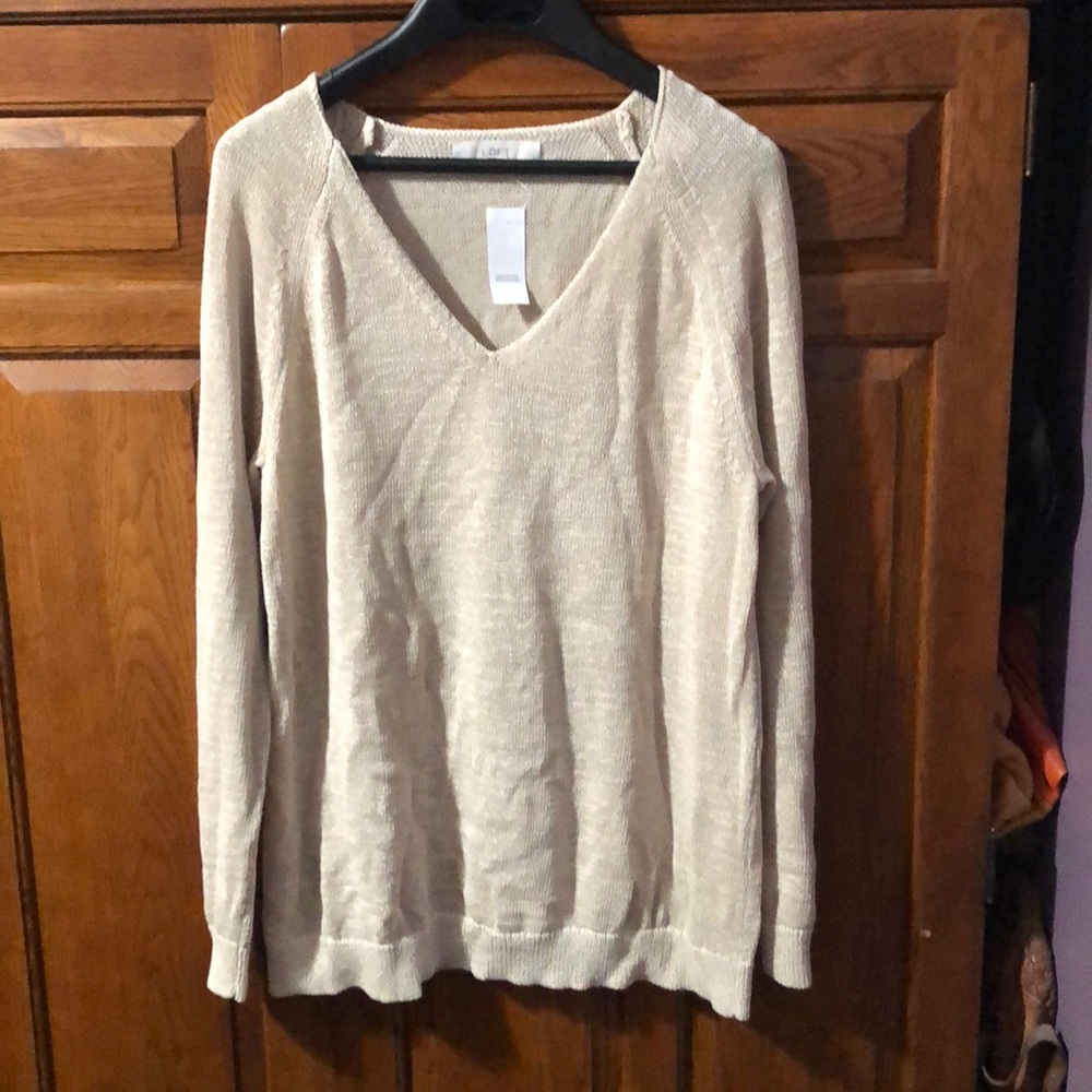NWT loft beige v neck ramie tunic sweater xl